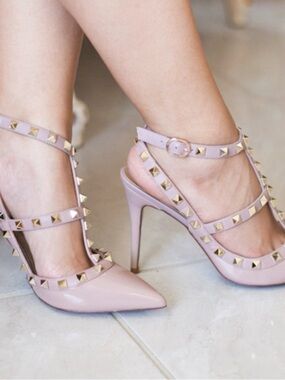 MOVING SALE 🛍️ Studded Strappy Pointed-Toe High Heel Pumps in nude